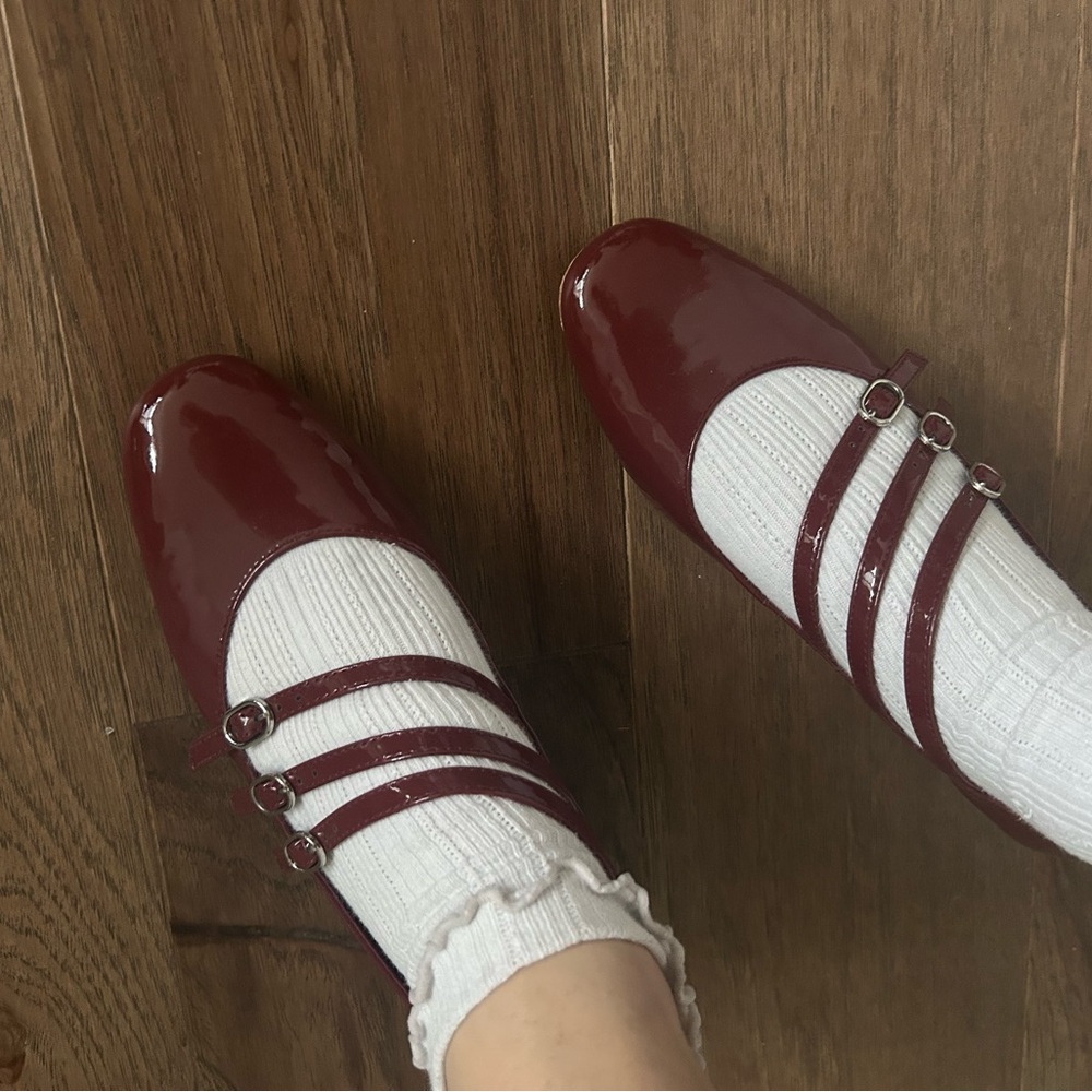 Reformation Burgundy Triple Strap Flats